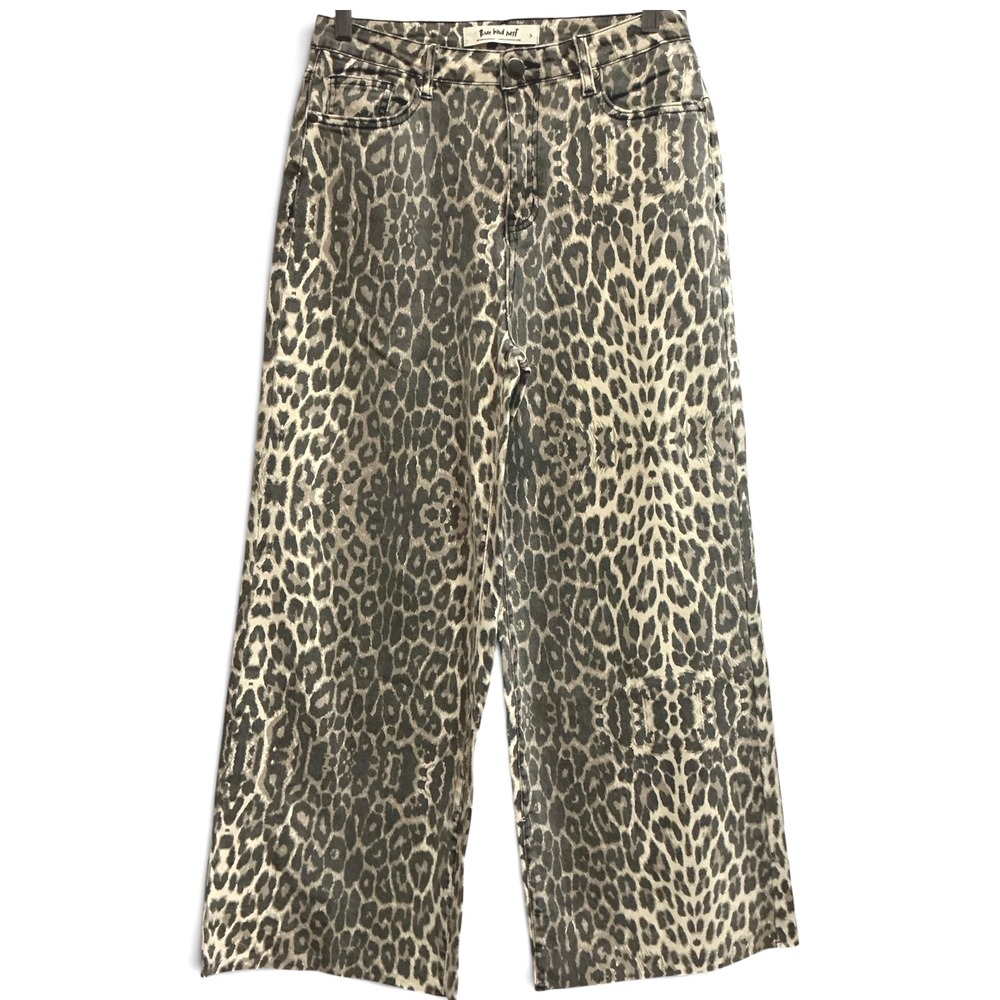NWT Three Bird Nest Roaming Leopard Print Pants Wide Leg High Rise Tan Black S - Picture 3 of 6